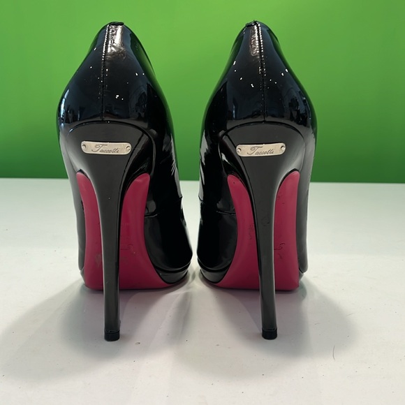 Sky high leather heels with loop for pompom or charm on front. Pink soles. - Picture 2 of 5